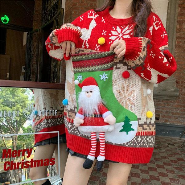 

women's sweaters [ewq] women winter long sleeve christmas cartoons sweater xmas party fashion knitted pullover female 2021 16r441, White;black