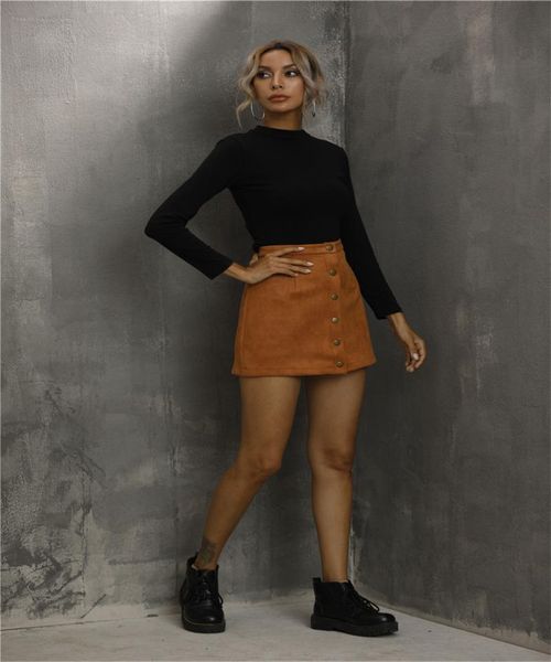 

skirts summer autumn elegant mini women 2021 fashion botton high waist street bodycon club office skirt, Black