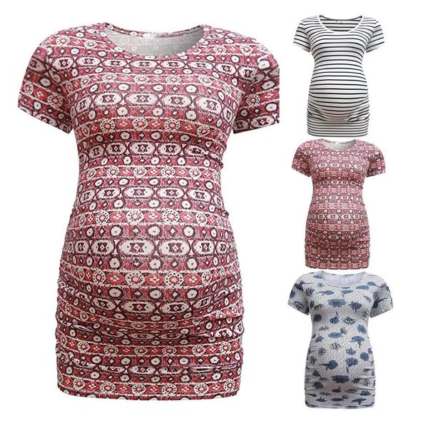 

summer fashion women maternity short sleeve casual boat neck print dresses pregnancy t-shirt dress clothes plus size, White