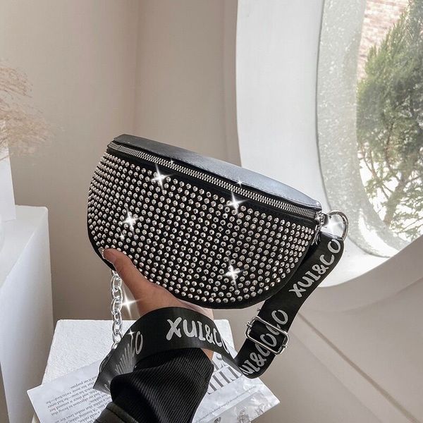 

2021 new net red shiny rhinestone waist trend fashion chest bag women's simple foreign style single shoulder messenger bag