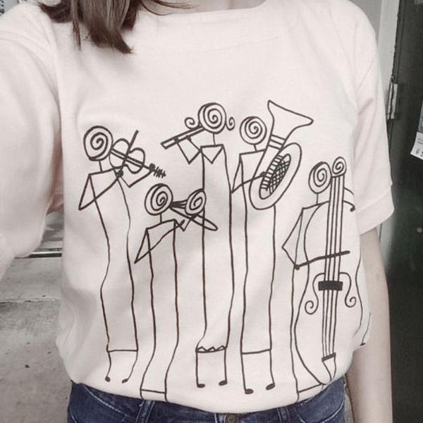

women's t-shirt line art drawing tumblr fashion grunge cute aesthetic tshirt summer casual streetwear graphic tee, White