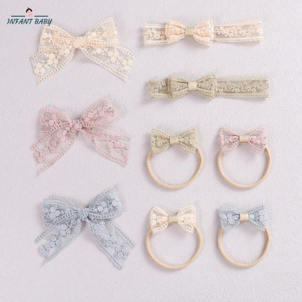 

hair accessories baby headband with bow clip lace elastic bands for children nylon headbands school girls girl, Slivery;white