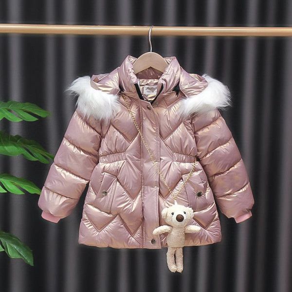 

down coat 2021 autumn and winter girls padded jacket color hooded korean cute cartoon bear girl thick clothes, Blue;gray
