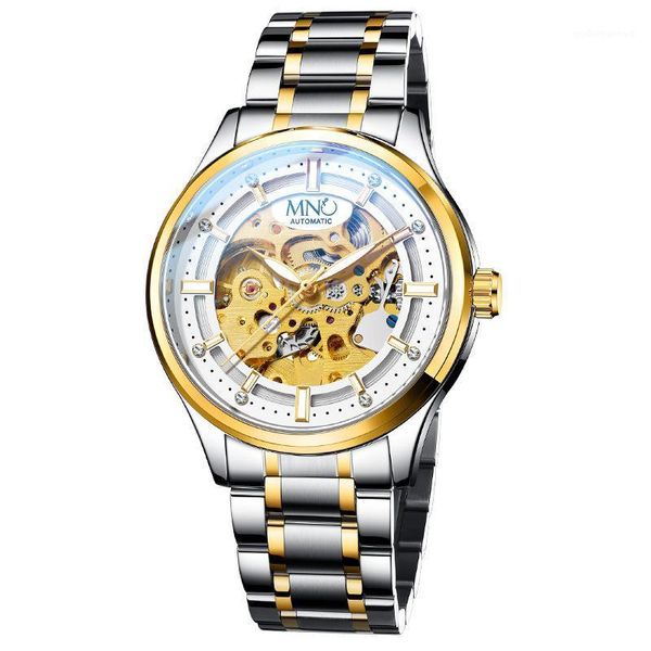 

wristwatches men's mechanical watch belt fashion automatic hollow female leisure business luxury stainless steel waterproof, Slivery;brown
