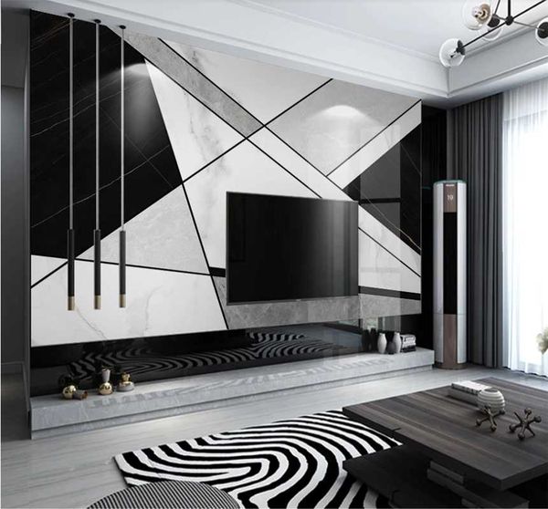 

wallpapers xuesu custom 3d/8d wall cloth wallpaper modern simple black and white geometric combination graphic grey marbling