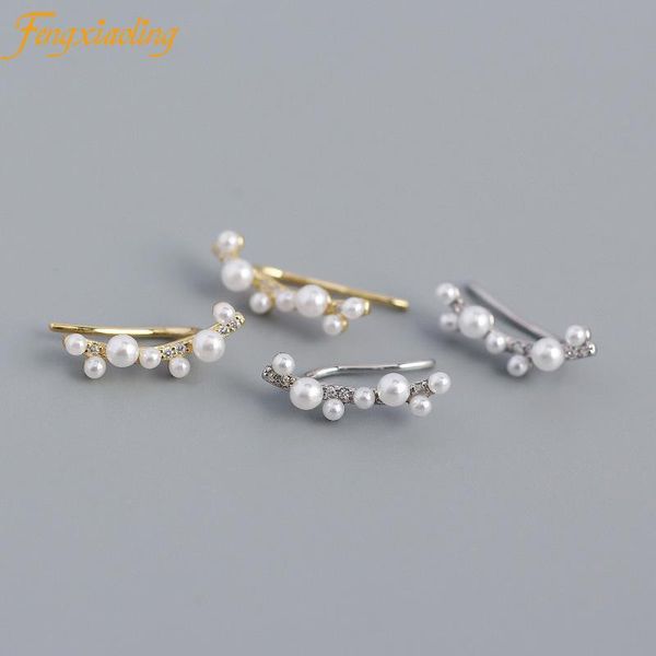 

stud fengxiaoling 2021 geometric branches earrings 925 sterling silver freshwater pearls for women wedding jewelry, Golden;silver