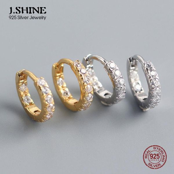 

hoop & huggie jshine 100% s925 sterling silver ins round inlaid zircon earrings minimalist cz circle ear buckle fine jewelry, Golden;silver