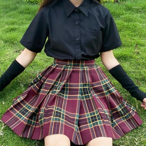 

clothing sets [black white dorn] jk school uniform red plaid skirts for girls short/long high waist women dress students clothes1