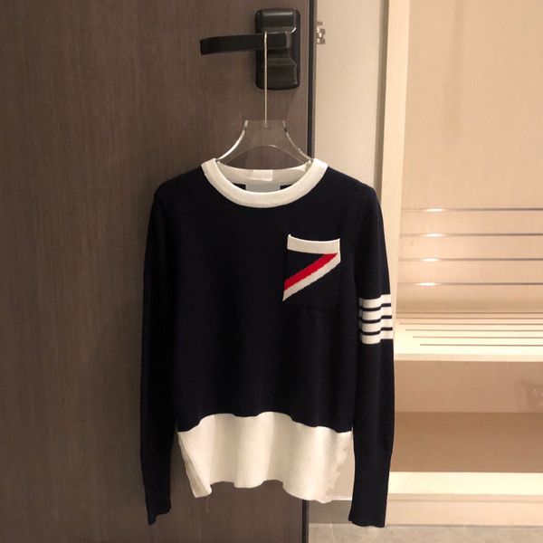 

tb contrast color crew neck sweater pullover twill yarn dyed long sleeve girls' autumn sweater british college style qingdao, White;black