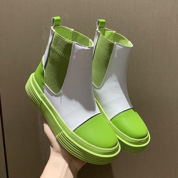 

boots genuine leather ankle women high platform cleasea for spring 2021 female white casual shoes sneakers, Black