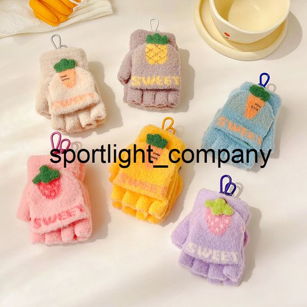 

winter baby girls cute soft fruit carrot warm gloves boy children sweet outdoor clamshell dual purpose warm gloves kids gloves, Red;brown