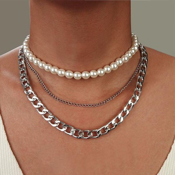 

chokers exaggerated punk style thick chain necklaces fashion multi-layered vintage choker for women 2021 collar collier femme, Golden;silver