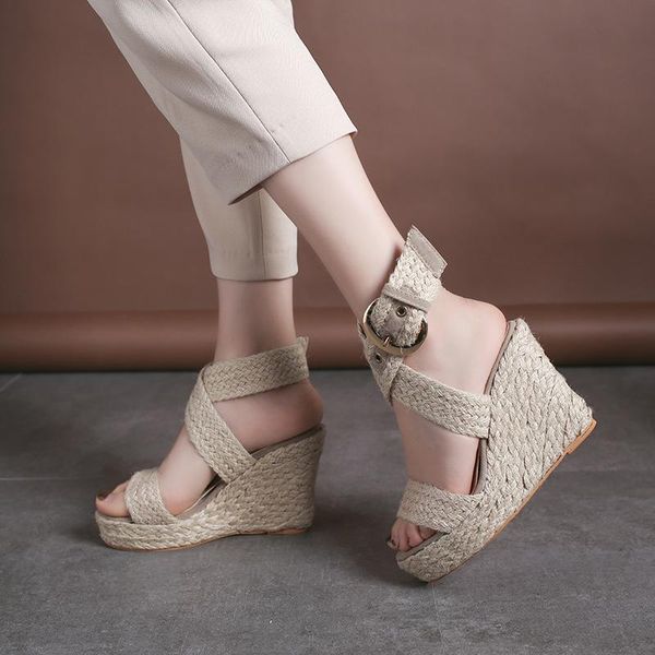 

sandals the summer wedged-heel are pure woven 34-43 women's with high heels, Black