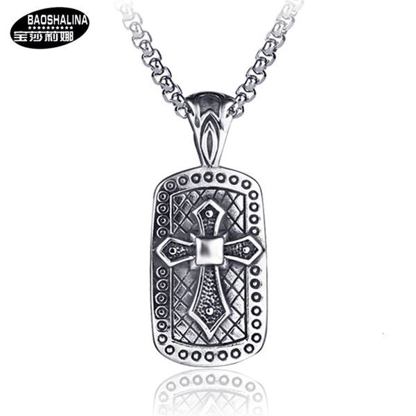 

hip hop street trendy men's hangtag necklace stainless steel cross pendant, Silver