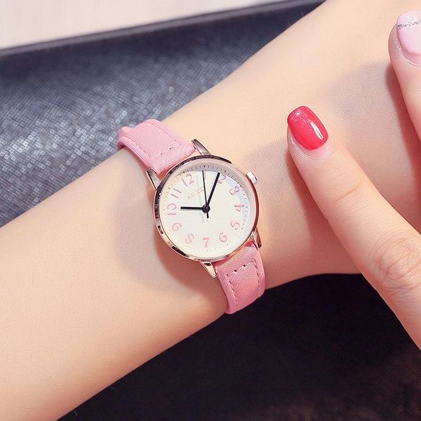 

wristwatches fashion wild student watch ladies korean version of the digital simple college wind belt women's small fresh, Slivery;brown