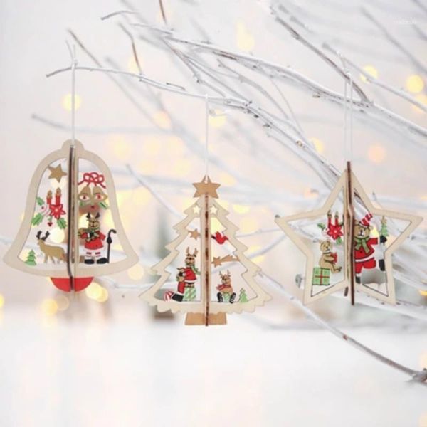 

christmas decorations 1pc tree ornaments hanging xmas home party decor 3d pendants wooden pendant decoration color1