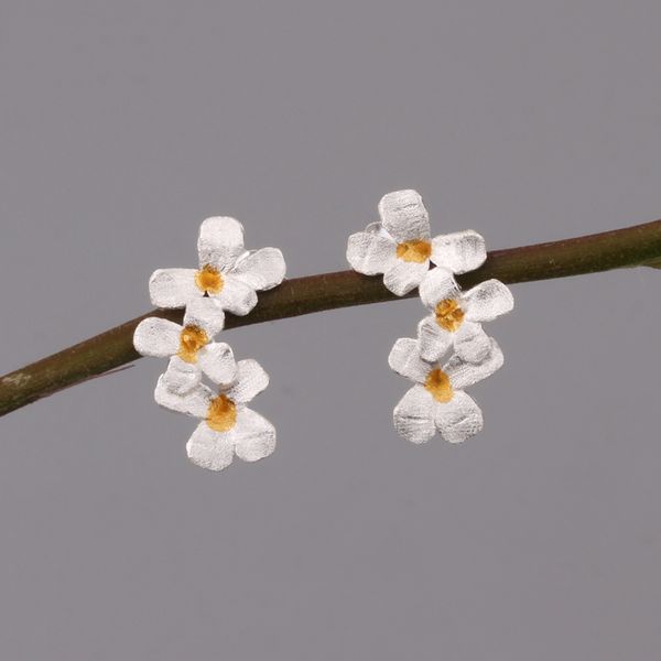 

925 sterling silver stud exquisite antique flower earrings female chinese niche design cold style temperament trendy jewelry, Golden;silver