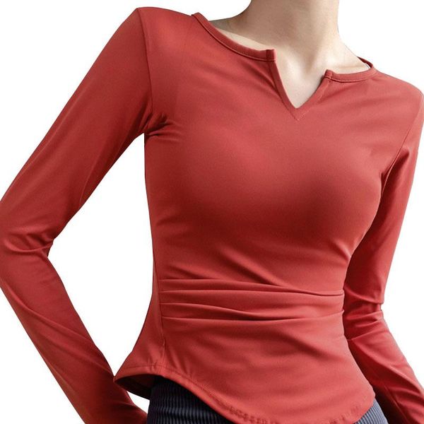 

yoga outfit women t-shirts sport crop fitness gym clothing irregular hem long sleeve slim shirt jogging breathable athletic wear