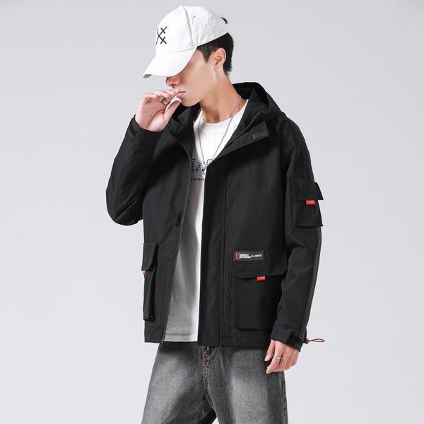 

men's jackets 2021 autumn port wind engineering jacket fashion brand hooded versatile korean student handsome custom, Black;brown