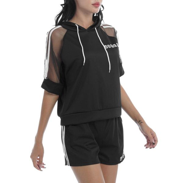 

women's tracksuits summer sport suit sportswear running gym sports casual mesh half sleeves hooded hoodie t-shirt shorts set, Gray