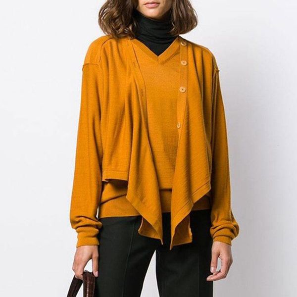 

women sweater 2021 spring and summer fake two-piece button v-neck wool irregular tricolor women's sweaters, White;black