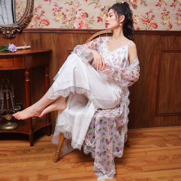 

women's sleepwear wasteheart pruple women fashion nightwear lace long robes gown cotton woven female pajama sets homewear 2 pcs, Black;red