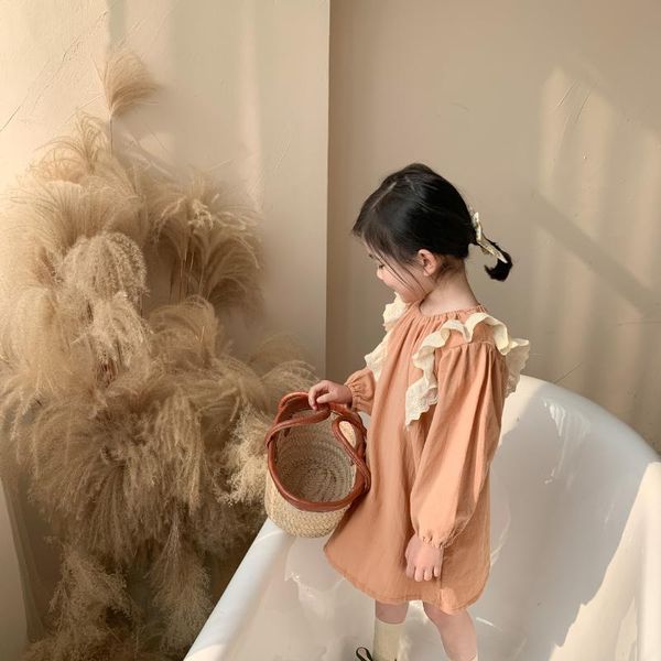 

girl's dresses sweet ruffles children princess baby girls a-line lovely long sleeve spring dress kids cotton decor clothes, Red;yellow