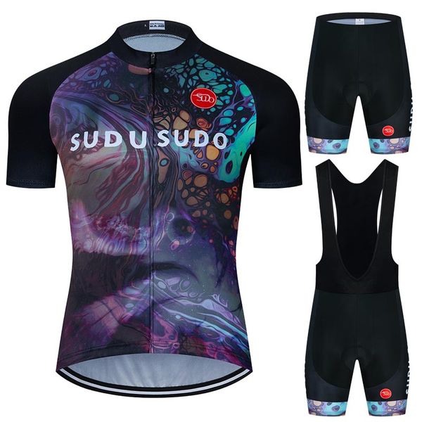 Vendas diretas da fábrica Moxilyn Roxo Céu Estrelado Nuvens Coloridas Padrão Conjunto de camisa de ciclismo verão manga curta e shorts terno material de alta qualidade roupas de bicicleta