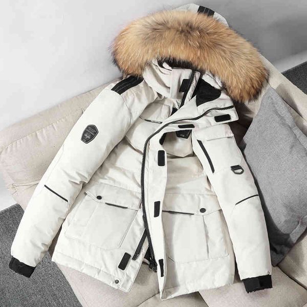 

down parka winter mens with big real fur collar warm coat casual thick waterproof jacket size 3xl, Black