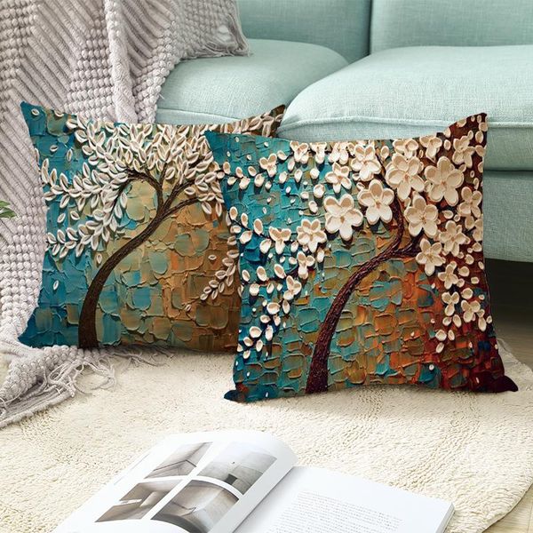 

cushion/decorative pillow home decor flower oil painting case cushion cover throw decorative for sofa living room polyester pillowcase 45x45