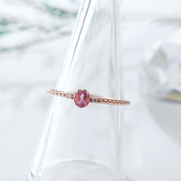 

wedding rings simple oval pink tourmaline ring dainty 925 sterling silver promise natural gemstone handmade birthstone stacking, Slivery;golden