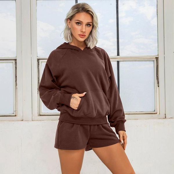 

yoga outfit fall winter women set loose hooded sweater suit hip-hop plus cashmere front pocket sports hoodie