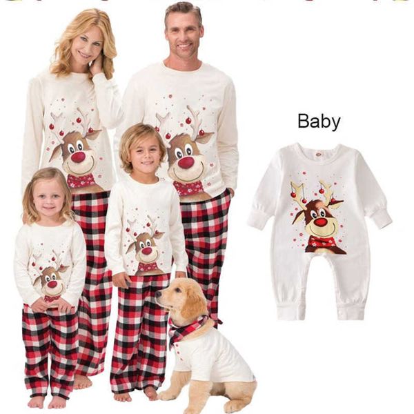 

christmas family pajamas two piece set cute deer kid baby family matching outfits 2022 pj's dog clothes scarf, Blue