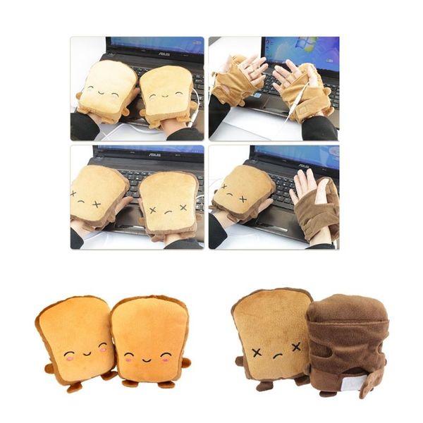 

cute toast bread shape usb hand warm heating gloves half wearable fingerless 5v cycling, Black