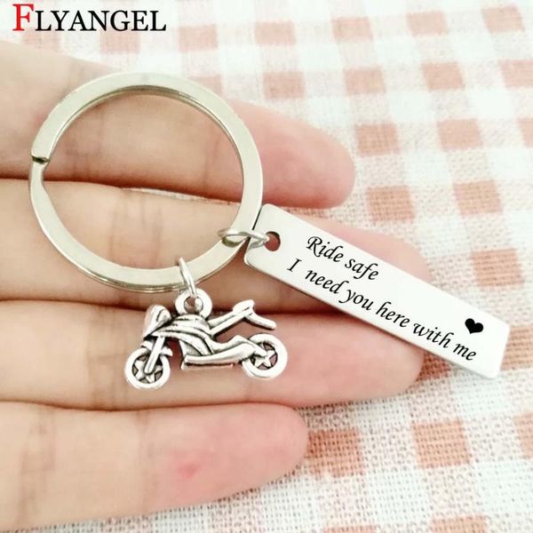 

keychains fashion engraved ride safe i need you here with me motorcycle pendant car keychain couple jewelry present keyrings, Silver