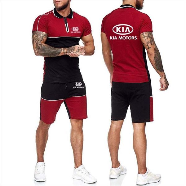 

casual summer t shirt mens tracksuits kia car printing short sleeve cotton pants 2 piece suit, Gray