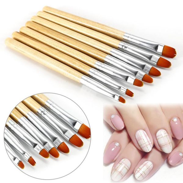 

nail brushes 7pcs/set painting wooden brush art uv gel 3d manicure design draw paint pen non-corroding polish builder tools, Yellow