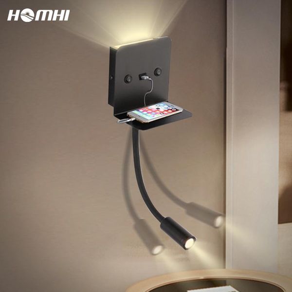 

wall lamp modern indoor led with switch usb charge bedside bedroom applique sconce headboard nordic up down light gooseneck 6w