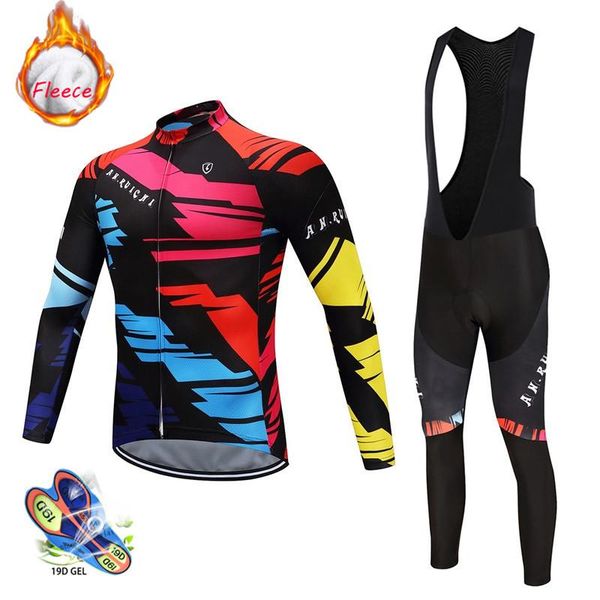 

racing sets 2021 pro men long sleeve winter cycling clothing mtb ropa ciclismo hombre triathlon thermal fleece jersey bib pants set, Black;blue
