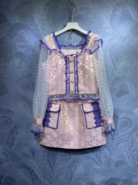 

2021 autumn new stand collar nail bead print long sleeve dress, White