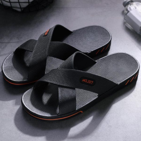 

slippers tzldn 2021 couple indoor pvc home el sandals & men cross-tied summer non-slip bathroom wholesale, Black