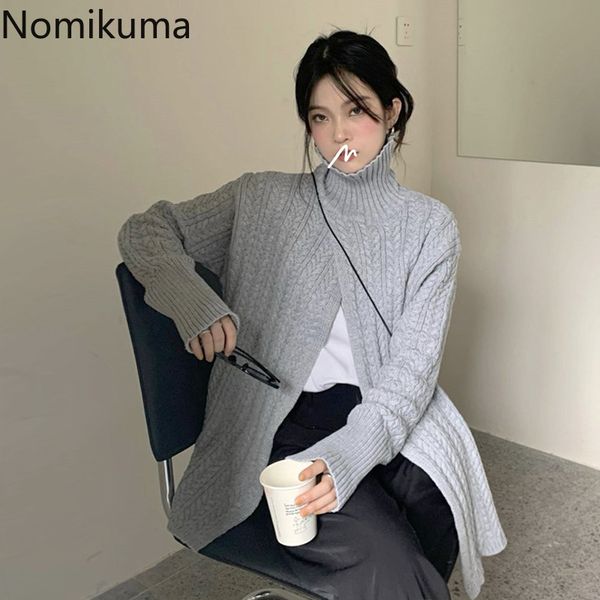 

nomikuma gray turtleneck pullover sweater women long sleeve autumn winter knitted pullover causal split pull femme 6b927 210427, White;black