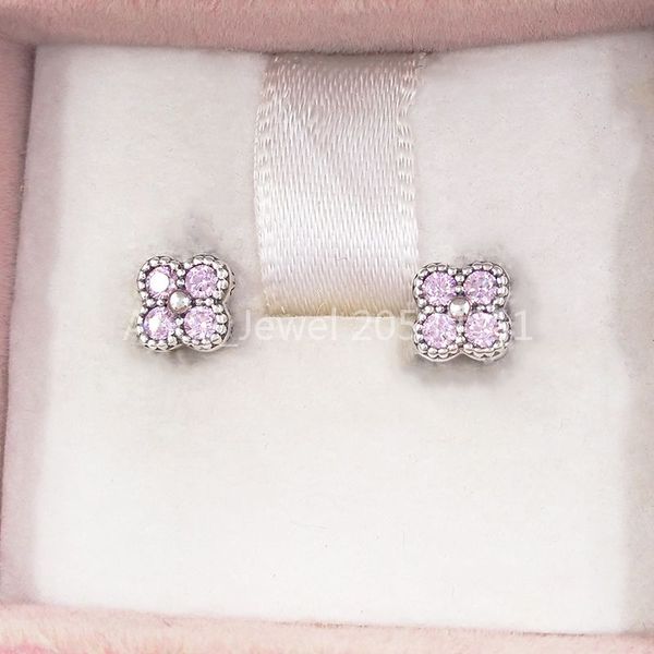 Энди Джевел Pink Oriental Blossom Серьги -шпильки, сделанные из 925 серебряного серебра, европейские ювелирные украшения в стиле Pandora 290647
