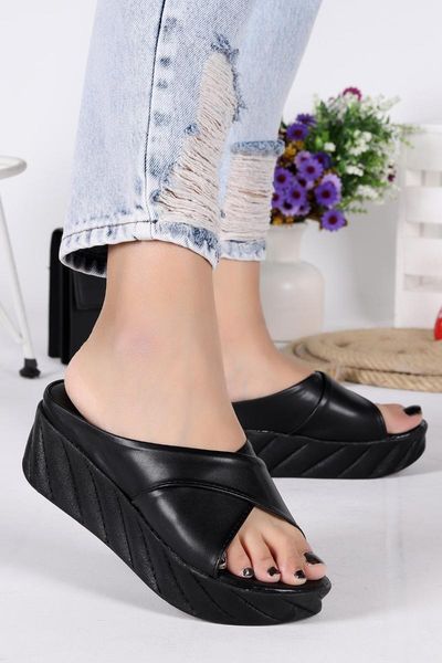

slippers women's skin high outsole casual, Black