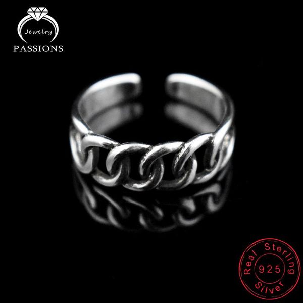 

cluster rings fashion 925 sterling silver resizable hollow chain shape vintage open twist weave ring women jewelry gift wholesale, Golden;silver