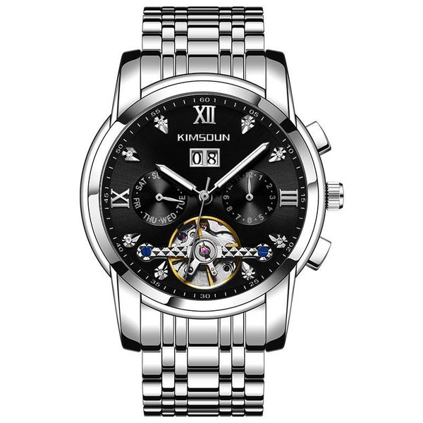 

wristwatches luxury living waterproof automatic mechanical watches for men steel belt wristwatch luminous calendar watch montre homme clock, Slivery;brown