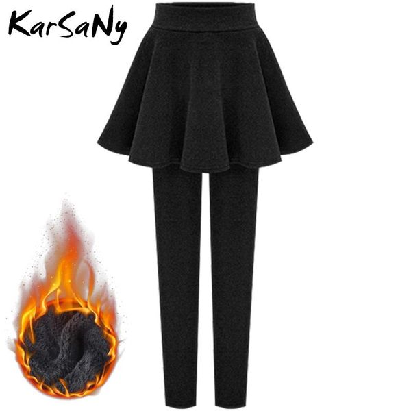 

women's pants & capris thick warm fleece leggings plus size women velvet female pant with skirt trousers high waisted, Black;white