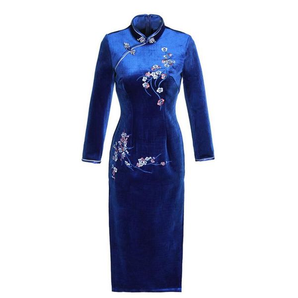 

ethnic clothing women's long cheongsam winter sleeve qipao slim dresses big size -4xl, Red