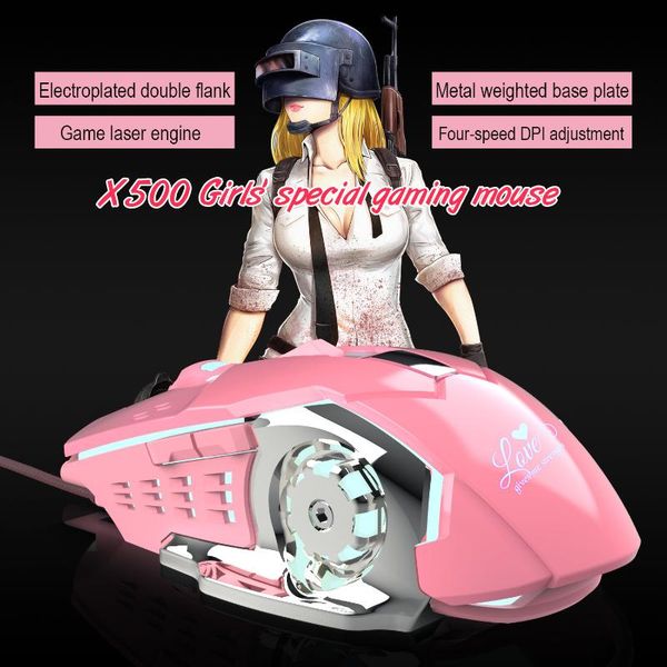 

mice s gaming girl mouse 3200dpi adjustable wired optical led computer pink usb silent for lappc