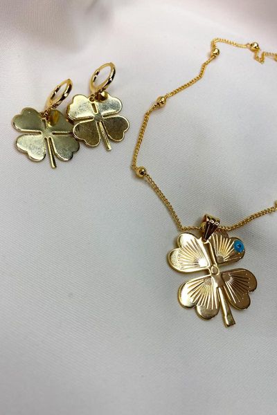 

earrings & necklace women's fashion jewelry gold color clover sets, Silver